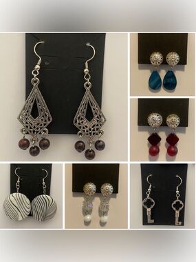 Assorted Women’s Fashion Earrings Set - Silver, Blue, Red, Black, White